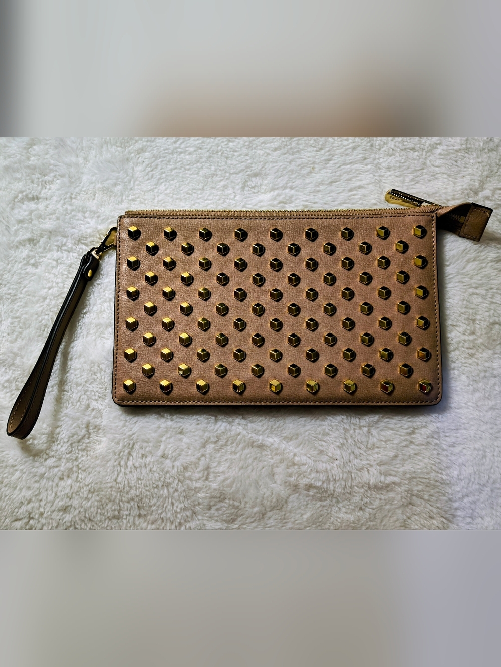 Michael Kors Tan Wristlet Clutch with Gold Studs